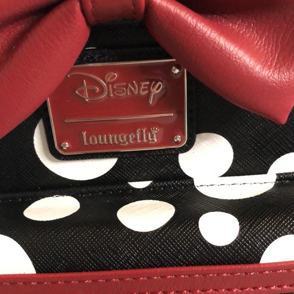 Loungefly Disney Minnie Mouse White & Black Polka Dot Faux Leather Mini Backpack - Picture 2 of 4